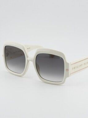 Philipp Plein SPP038M 03GF Sunglasses White Square Frame, Grey Lenses